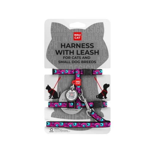 Шлея для котів Waucat Nylon з QR паспортом "Око монстра" пластиковий фастекс (329-4049)