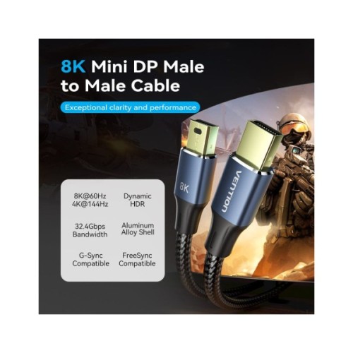 Кабель мультимедійний miniDisplayPort M to Mini DisplayPort M 2.0m V1.4 8K60Hz blue Vention (HCGLH)
