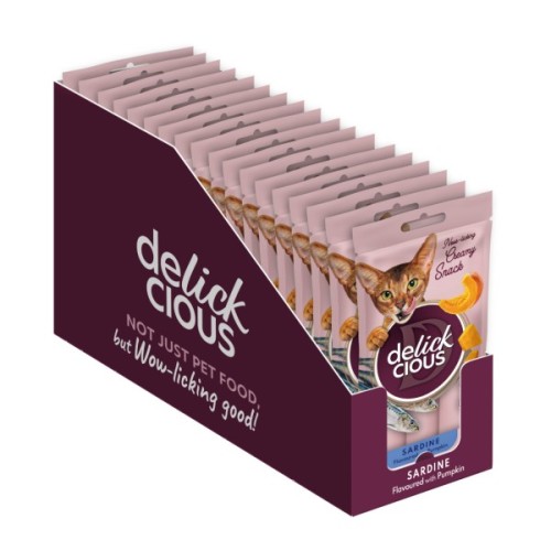 Ласощі для котів Delickcious Сардина з додаванням гарбуза 4 х 15 г (4820269141636)