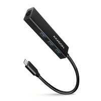 Концентратор AXAGON USB-C to 3xUSB-A + RJ45 0.2m metal black (HMC-GL3A)