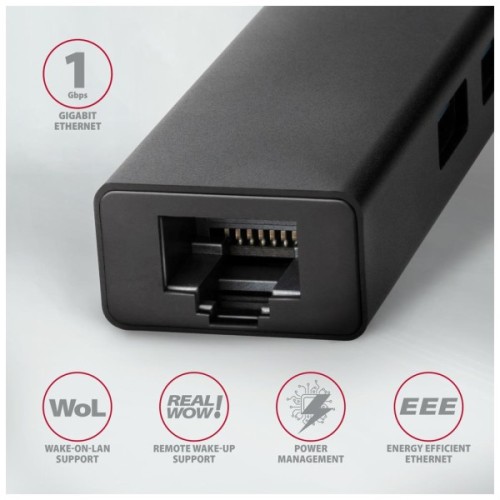 Концентратор AXAGON USB-C to 3xUSB-A + RJ45 0.2m metal black (HMC-GL3A)