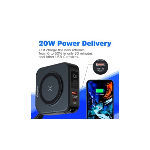 Батарея універсальна Energizer Magnetic Wireless 10000mAh 20W PD, AC зарядка, QI/15W, built-in USB-C (QM10001AC)