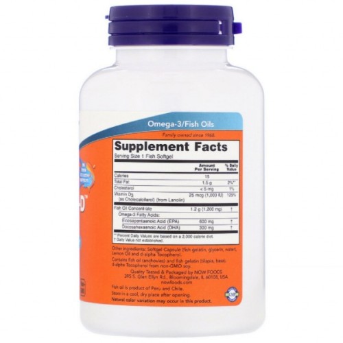 Жирні кислоти Now Foods Ультра Омега 3 і Вітамін D, Ultra Omega 3-D, 90 гелеві Капсу (NOW-01663)