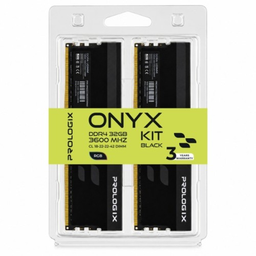 Модуль пам'яті для комп'ютера DDR4 32GB (2x16GB) 3600 MHz Onyx Black RGB Prologix (PRO32GB3600YBR4K)