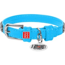 Нашийник для тварин WAUDOG Glamour з QR-паспортом "Стрази" XS Ш 12 мм блакитний (33082)