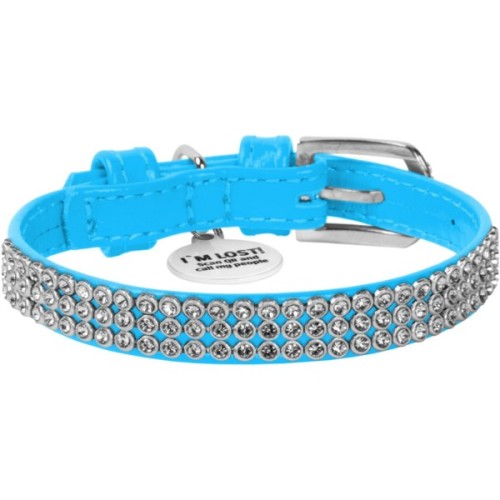 Нашийник для тварин WAUDOG Glamour з QR-паспортом "Стрази" XS Ш 12 мм блакитний (33082)