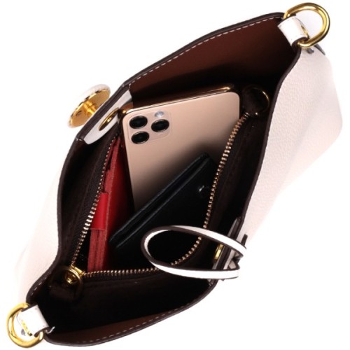 Сумка Vintage Шкіряна жіноча із застібкою ґудзиком Біла (22321)