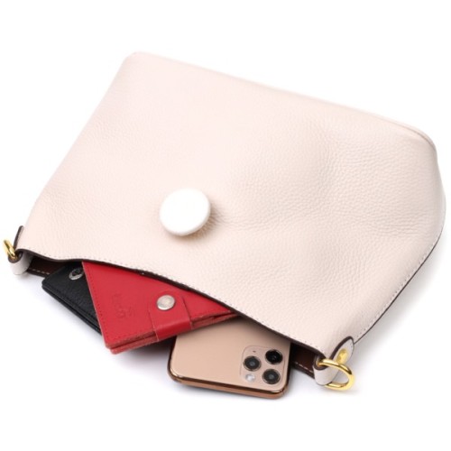 Сумка Vintage Шкіряна жіноча із застібкою ґудзиком Біла (22321)