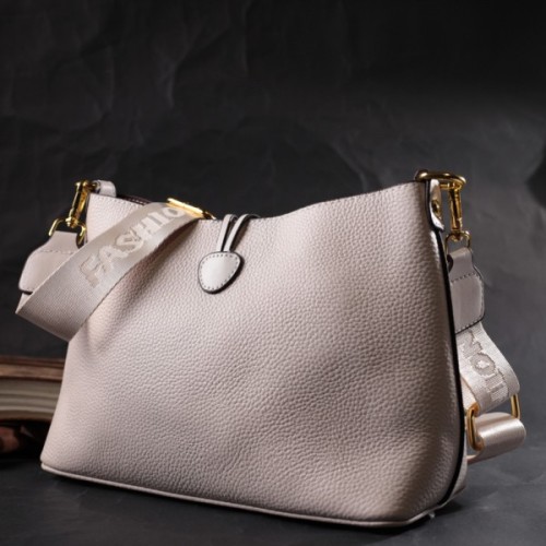 Сумка Vintage Шкіряна жіноча із застібкою ґудзиком Біла (22321)