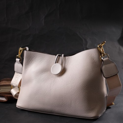 Сумка Vintage Шкіряна жіноча із застібкою ґудзиком Біла (22321)