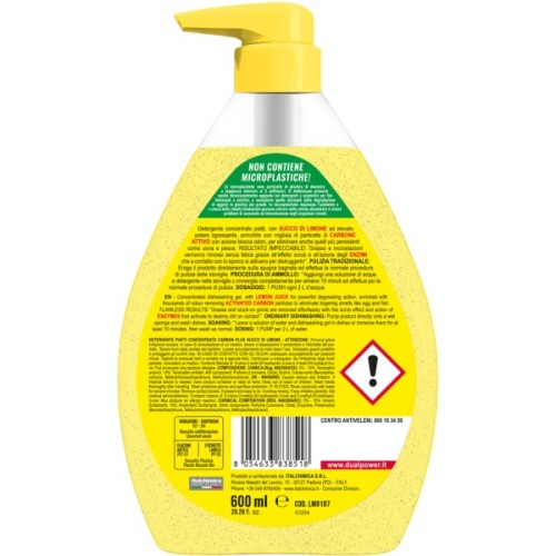 Засіб для ручного миття посуду Dual Power Carbon Plus Lemon концентрований 600 мл (8054633838518)