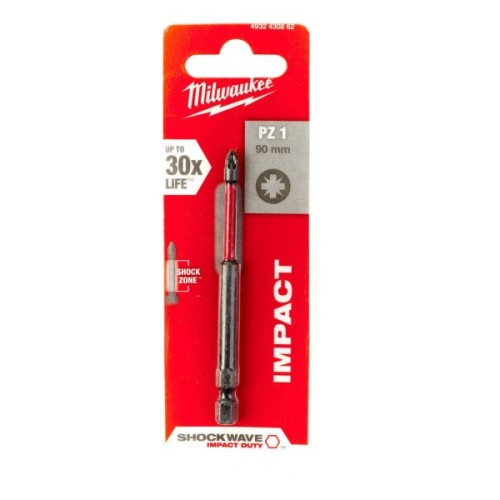 Біта для шуруповерта Milwaukee SHOCKWAVE, PZ1, 90мм 1шт (4932430862)