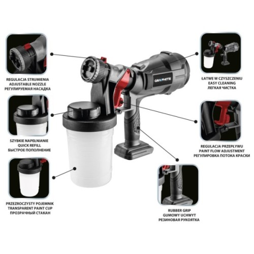 Фарбопульт Graphite Energy+ 18V, 700мл/хв, 900мл (без АКБ та ЗП) (58GE103)