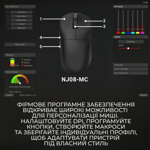 Мишка Ajazz x Nacodex NJ08-MC Wireless/Bluetooth/USB White (NJ08-MC-W)