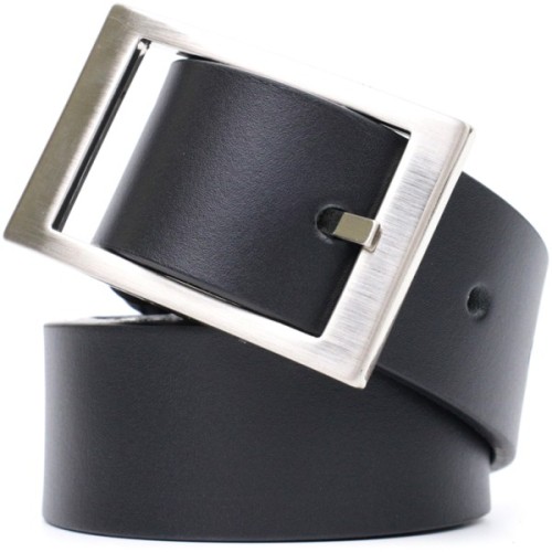 Ремінь Grande Pelle Шкіряний брючний з квадратною пряжкою Чорний (11678)