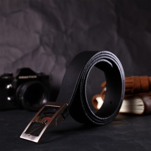 Ремінь Grande Pelle Шкіряний брючний з квадратною пряжкою Чорний (11678)