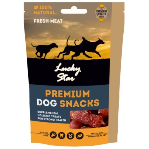 Ласощі для собак Lucky Star М'які качині ковбаски ≈4 см 85 г (4820821500169)