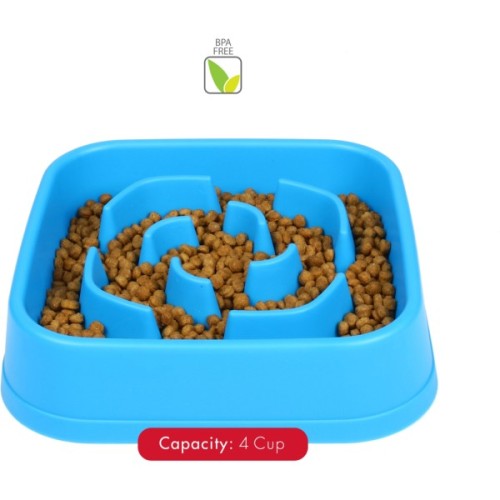 Посуд для собак Dexas Миска Slow Maze Feeder квадратна для повільного годування 960 мл блакитна (0084297309756)