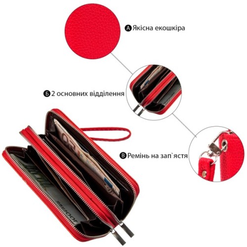 Гаманець Kivi З зернистої екошкіри Яскраво-червоний (19044)