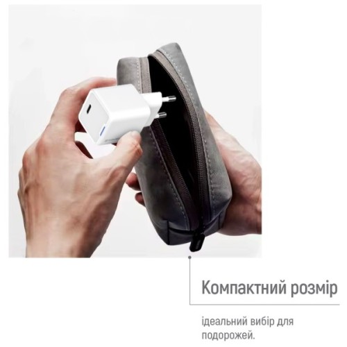 Зарядний пристрій ColorWay C101D GaN Mini 20W PD PPS USB-C + cable USB-C to Lightning white (CW-CHS059PDL-WT)