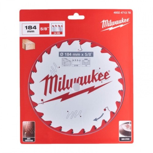 Диск пильний Milwaukee PFTE, 184х5/8"х1,6мм, 24 зуб. (4932471378)