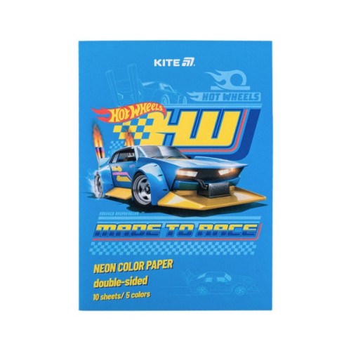 Кольоровий папір Kite А4 неоновий Hot Wheels (10 аркушів/ 5 кольорів) (HW24-252)