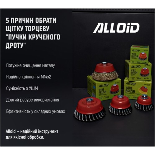Щітка для електроінструменту Alloid торцева, пучки крученого дроту, 125мм, М14х2 (WB-50125)