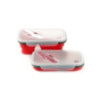 Ланч-бокс СИЛА складаний з кришкою-засувкою та ловилкою червоний 400/650 мл (960566)