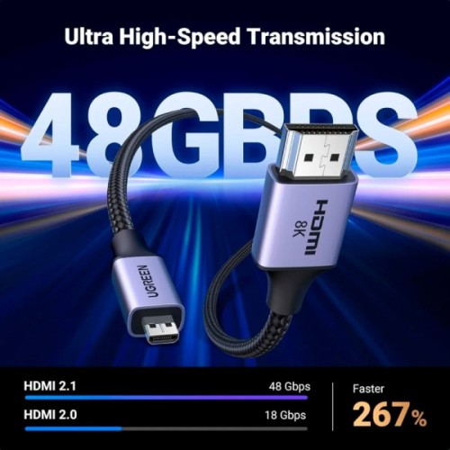 Кабель мультимедійний HDMI M to HDMI micro M 2.0m V2.1 8K60Hz HD164 black Ugreen (15517)