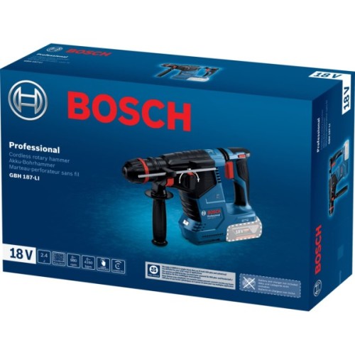 Перфоратор Bosch GBH 187-LI, патрон SDS-plus 24мм, 18В, 2.4Дж, 980об/хв (без АКБ та ЗП) (0.611.923.120)