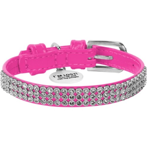 Нашийник для тварин WAUDOG Glamour з QR-паспортом "Стрази" XS Ш 12 мм рожевий (33087)