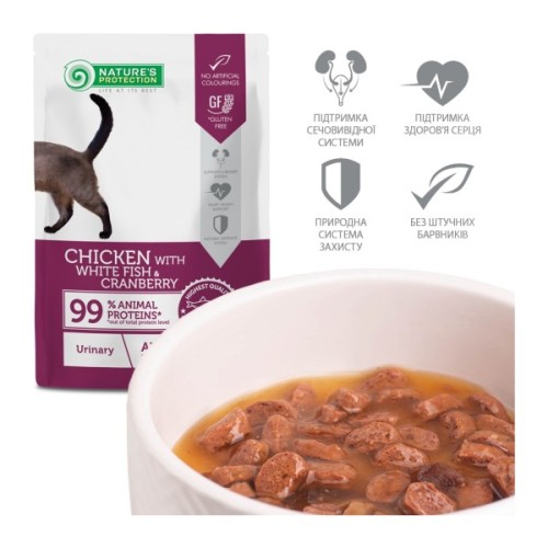 Вологий корм для кішок Nature's Protection Adult cats Urinary Chicken with White Fish & Cranberry 100 г (NPUPF63654)