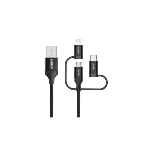 Дата кабель USB 2.0 AM to Lightning + Micro 5P + USB-C 1.2m MFI Choetech (IP0030-BK)