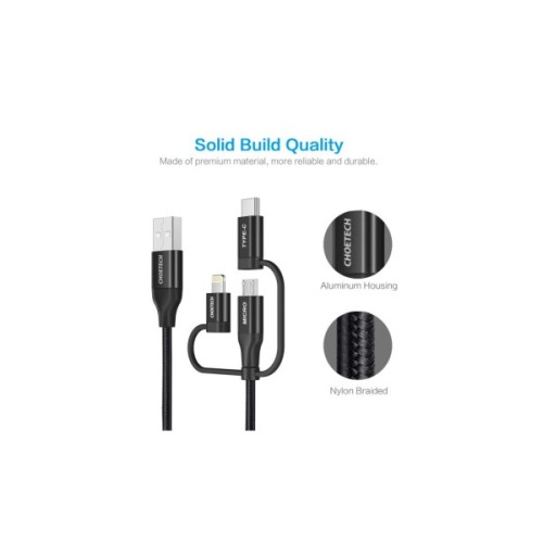Дата кабель USB 2.0 AM to Lightning + Micro 5P + USB-C 1.2m MFI Choetech (IP0030-BK)
