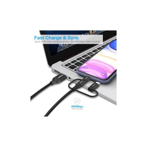 Дата кабель USB 2.0 AM to Lightning + Micro 5P + USB-C 1.2m MFI Choetech (IP0030-BK)