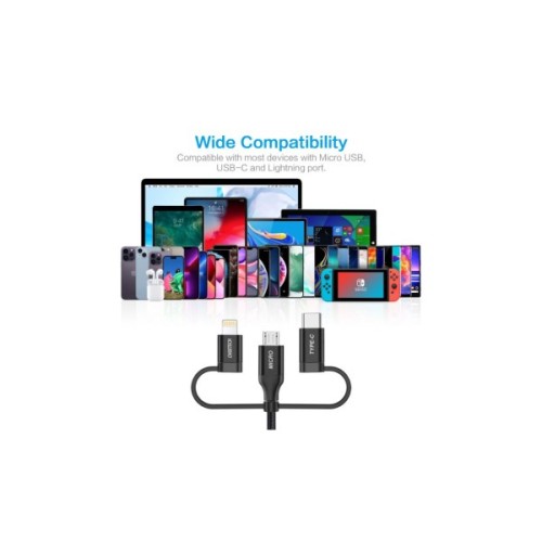 Дата кабель USB 2.0 AM to Lightning + Micro 5P + USB-C 1.2m MFI Choetech (IP0030-BK)