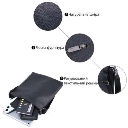 Сумка Shvigel Через плече з натуральної шкіри Чорна (22850)