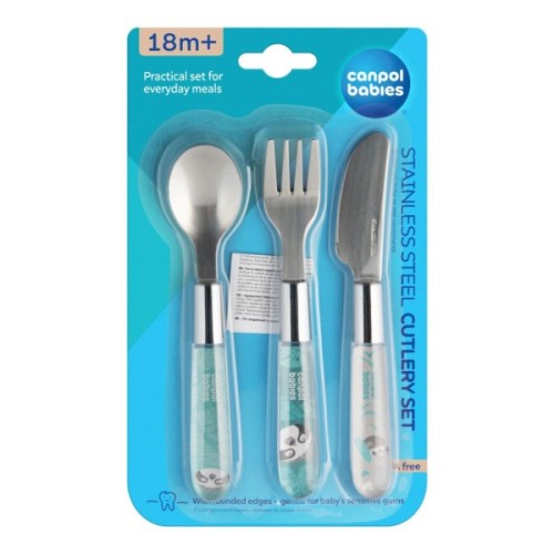 Набір дитячого посуду Canpol babies EXOTIC ANIMALS столові прибори з нержавіючої сталі, синій (9/477_blu2)