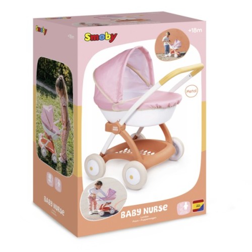 Коляска для ляльок Smoby Baby Nurse Теракотова пудра, люлька з корзиною, 18 міс.+ (7600254124)