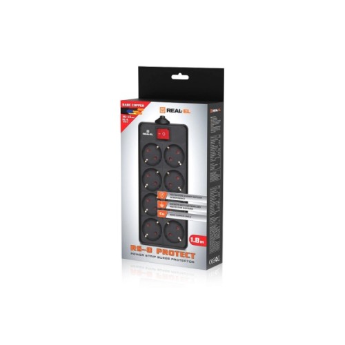 Мережевий фільтр живлення REAL-EL RS-8 Protect 5m, black (EL122300024)
