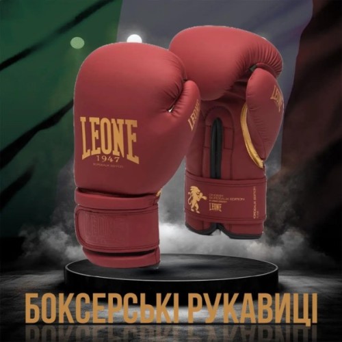 Боксерські рукавички Leone GN059X Bordeaux ED 14 унцій (капа в комплекті) (GN059X_BORDEAUX_14oz)