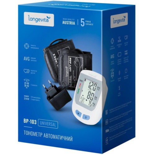 Тонометр Longevita Авт.вимір.артер.тиску LONGEVITA BP-103 Авт. вимір. артер. тиску (BP-103)