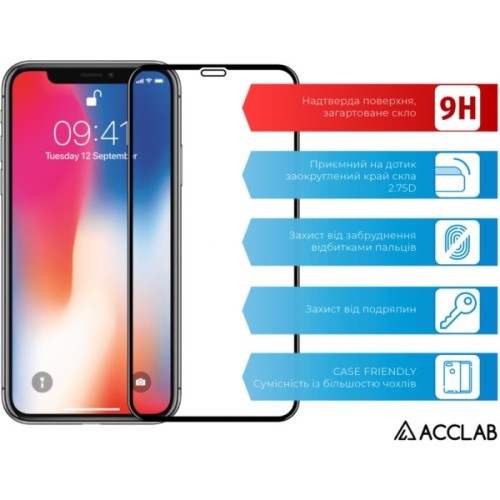 Скло захисне ACCLAB Full Glue ESD Apple Iphone XR/11 Black (1283126532146)