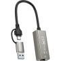Адаптер USB-C + USB A to RJ45 Ethernet 100Mbps XO (HUB018.black)