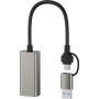 Адаптер USB-C + USB A to RJ45 Ethernet 100Mbps XO (HUB018.black)