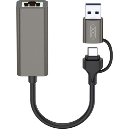 Адаптер USB-C + USB A to RJ45 Ethernet 100Mbps XO (HUB018.black)