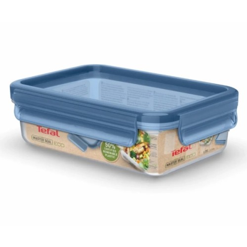 Харчовий контейнер Tefal Master Seal Eco 0,8л, прямокутний, пластик, прозорий, блакитний (N1171318)