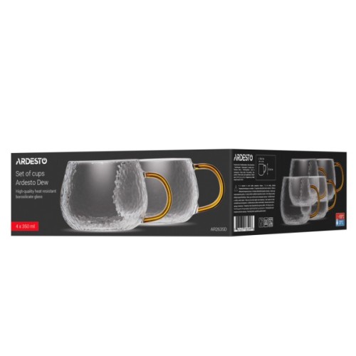 Набір чашок Ardesto Dew 350мл, 4шт, боросилікатне скло, прозорий (AR2635D)