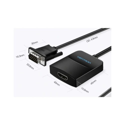 Перехідник VGA 15F to HDMI M 1080P 60Hz 3,5mm Audio 0.15m Vention (ACNBB)