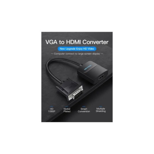 Перехідник VGA 15F to HDMI M 1080P 60Hz 3,5mm Audio 0.15m Vention (ACNBB)